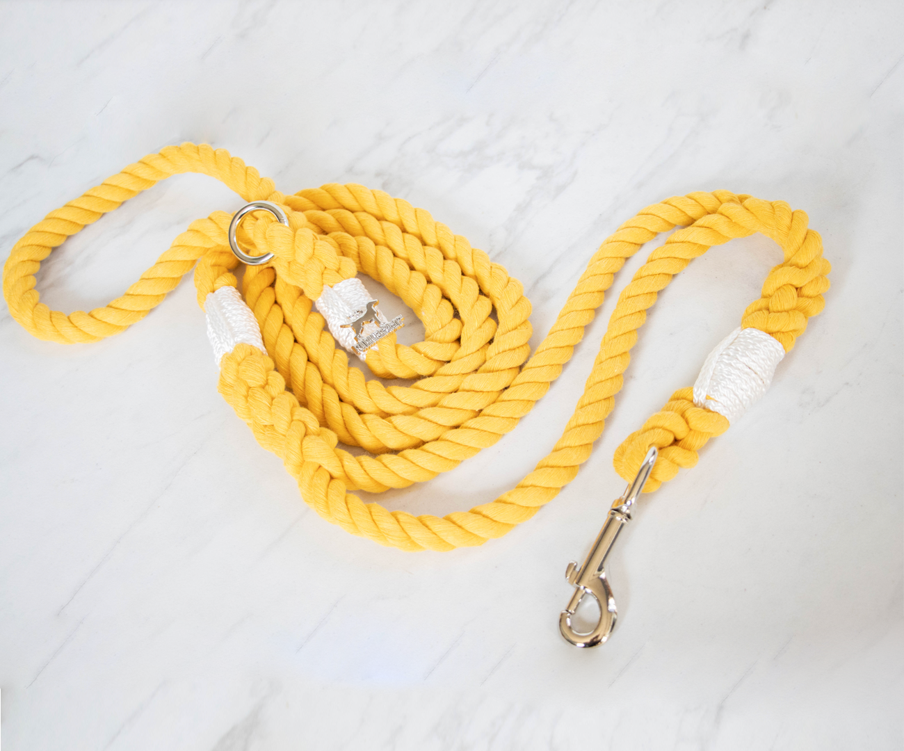 Cotton Rope Two Handle Leash Dual Handle Dog Leash Golden Yellow